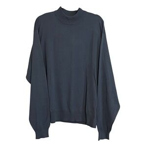 Anthology Mens XXL 100% Silk Mock Neck Sweater Slate Blue Gray Long Sleeve Knit